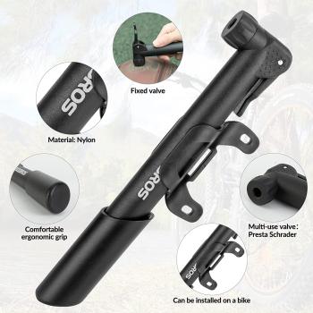 Preview: ROCKBROS | Minipumpe für Fahrräder – 80 PSI Handpumpe mit Halterung, 88g, für Presta & Schrader Ventile, ideal für Fahrräder, Sportbälle und Schwimmringe